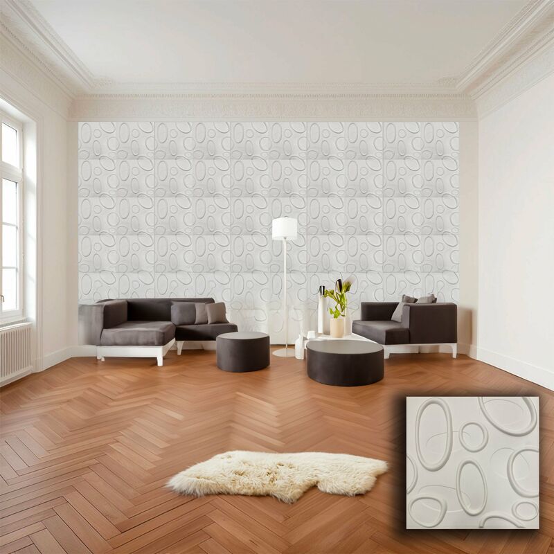 foto del prodotto eternal parquet 1,99 pannello in fibra naturale a parete 3d, rivestimento di lusso 3d 50x50cm bianco verniciabile ellissi