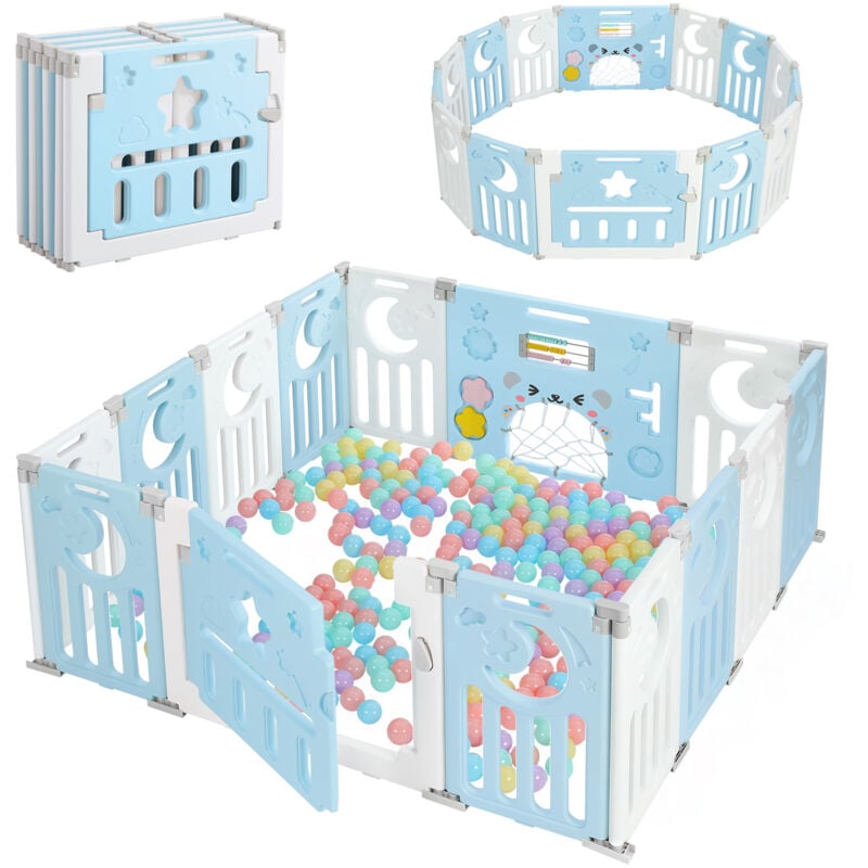 foto del prodotto box per bambini 12 2 pannelli, cancelletto di sicurezza, griglia protettiva in plastica ecologica, 150x150x62 cm blu
