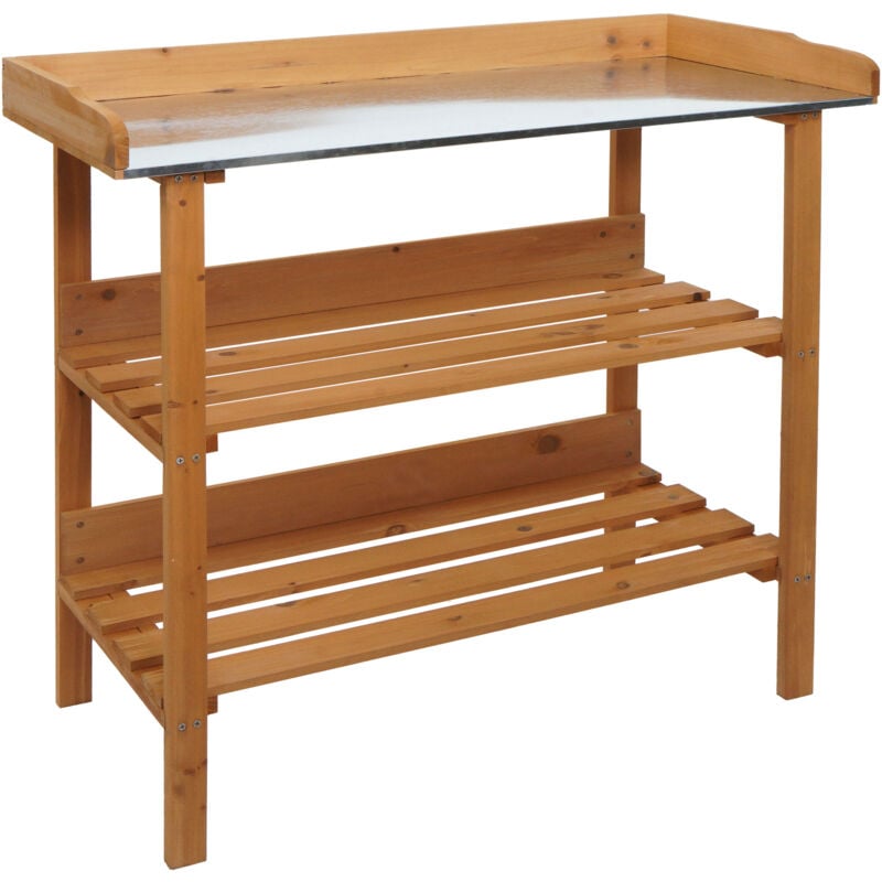 foto del prodotto hhg tavolo da giardinaggio 644, ripiano per piante fiori, legno abete da esterno certificato mvg, 86x92x41cm, naturale