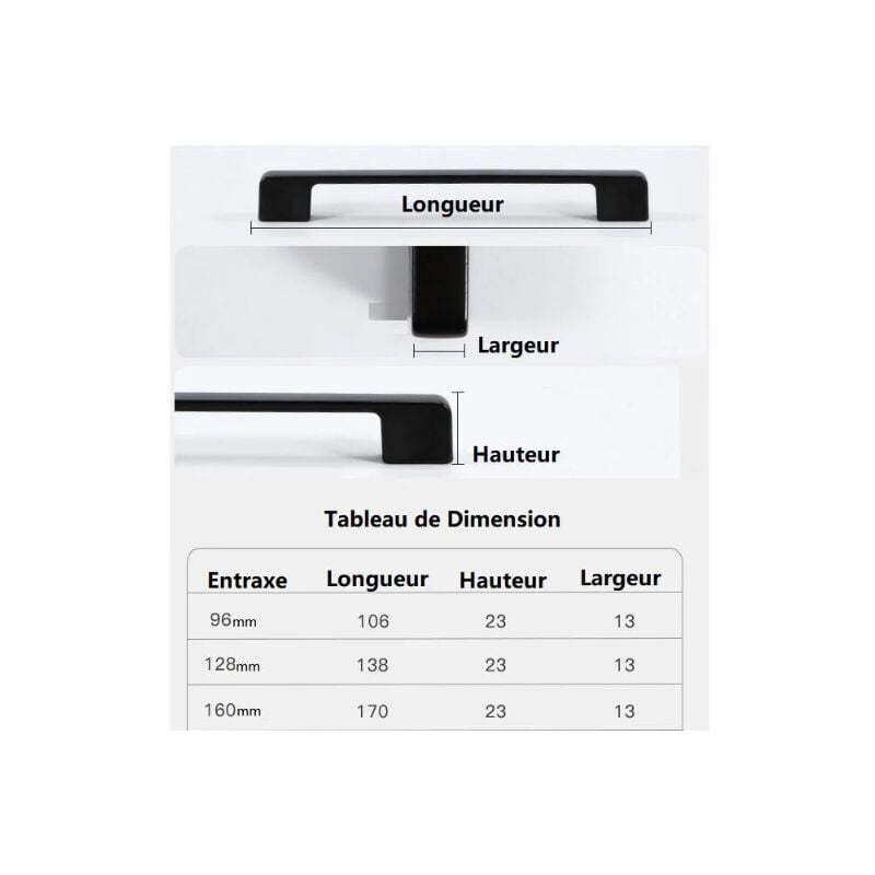 foto del prodotto alovez 10 maniglie per mobili, interasse 128 mm, maniglia per porta da cucina nera, maniglia per barra per mobili, maniglia da cucina nera 128 mm