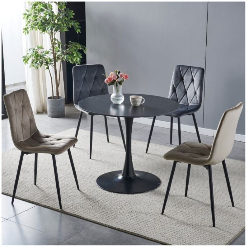 foto del prodotto veriaffari.it tavolo rotondo dot piano ceramica effetto marmo nero e oro