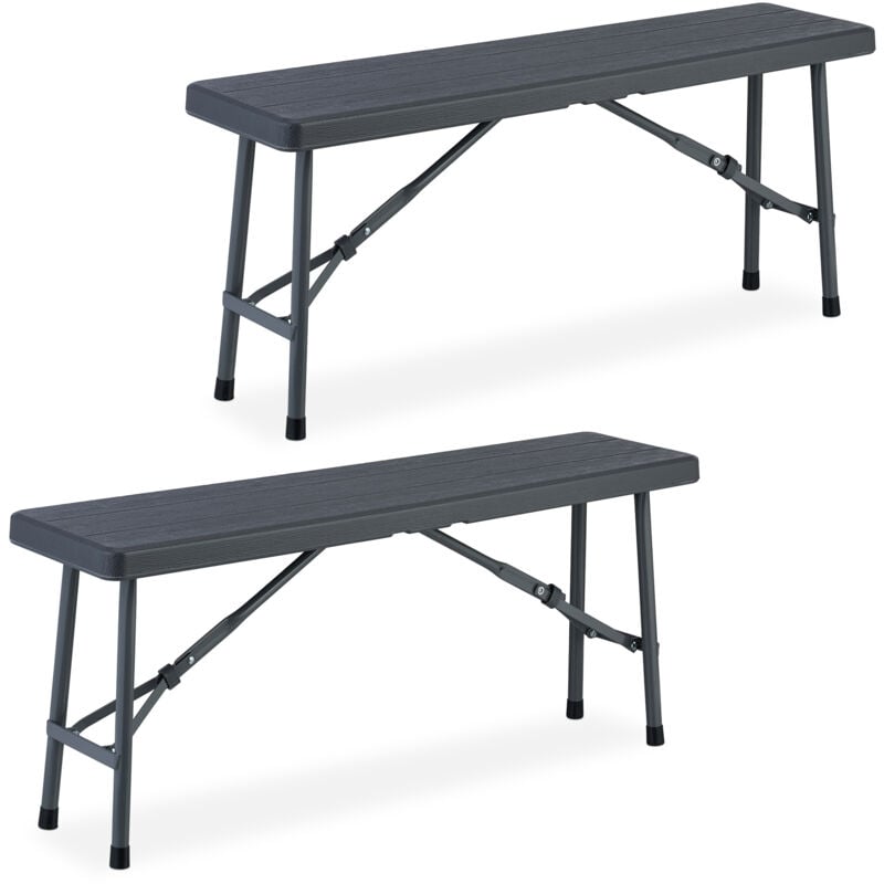 foto del prodotto panca pieghevole da giardino, set da 2 panchine richiudibili salvaspazio da giardino, hlp 42x100x25 cm, grigio relaxdays