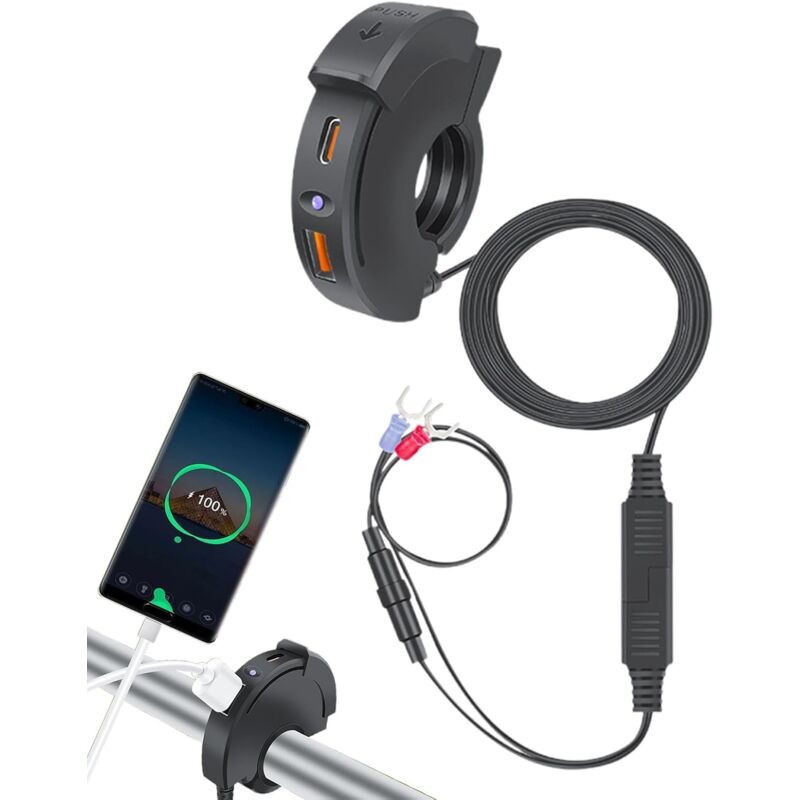 foto del prodotto sjqka porta usb per moto, caricabatterie usb per moto caricabatterie per telefono potente per moto, accessori per moto, porta di ricarica rapida