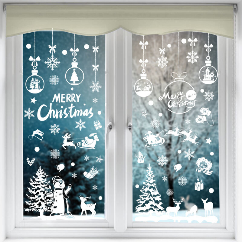 foto del prodotto bebusingoto grandi adesivi natalizi per finestre, adesivi natalizi per finestre, babbo natale, renne, fiocchi di neve, decorazioni bifacciali per