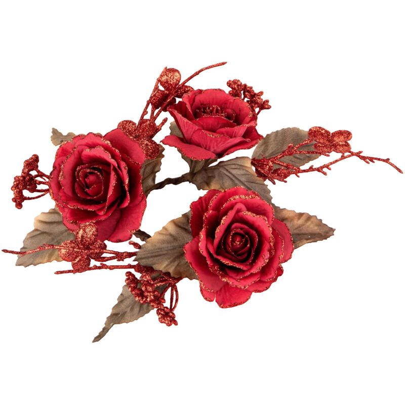 foto del prodotto portacandela decorativo con rose e bacche per decorazioni natalizie 15 cm champagne