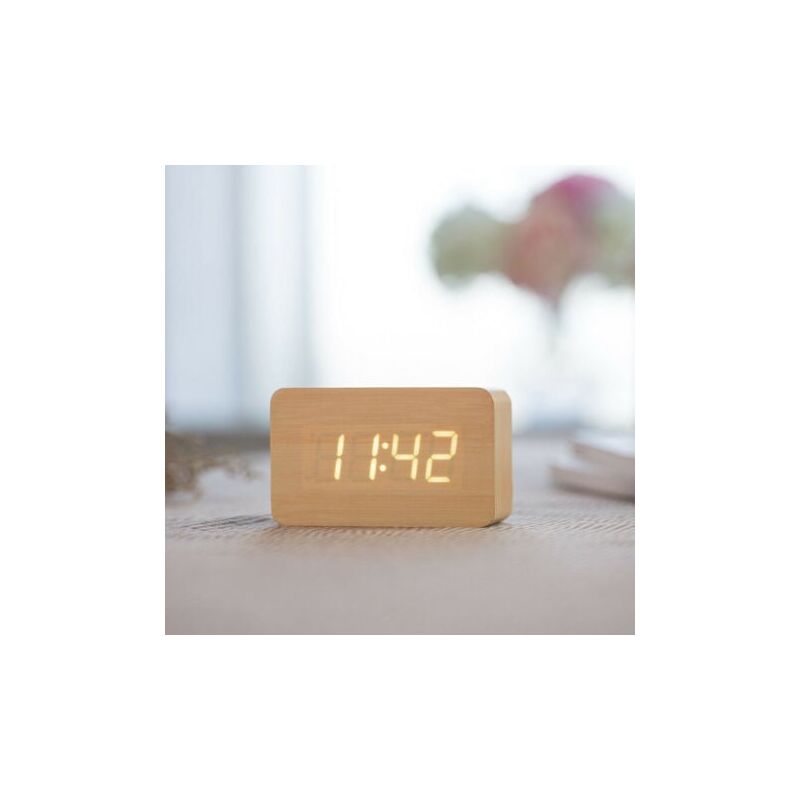 immagine 0 del prodotto snq sveglia digitale in legno con luminosit regolabile, controllo vocale, orologio led con display rettangolare, ora e temperatura, decorazione
