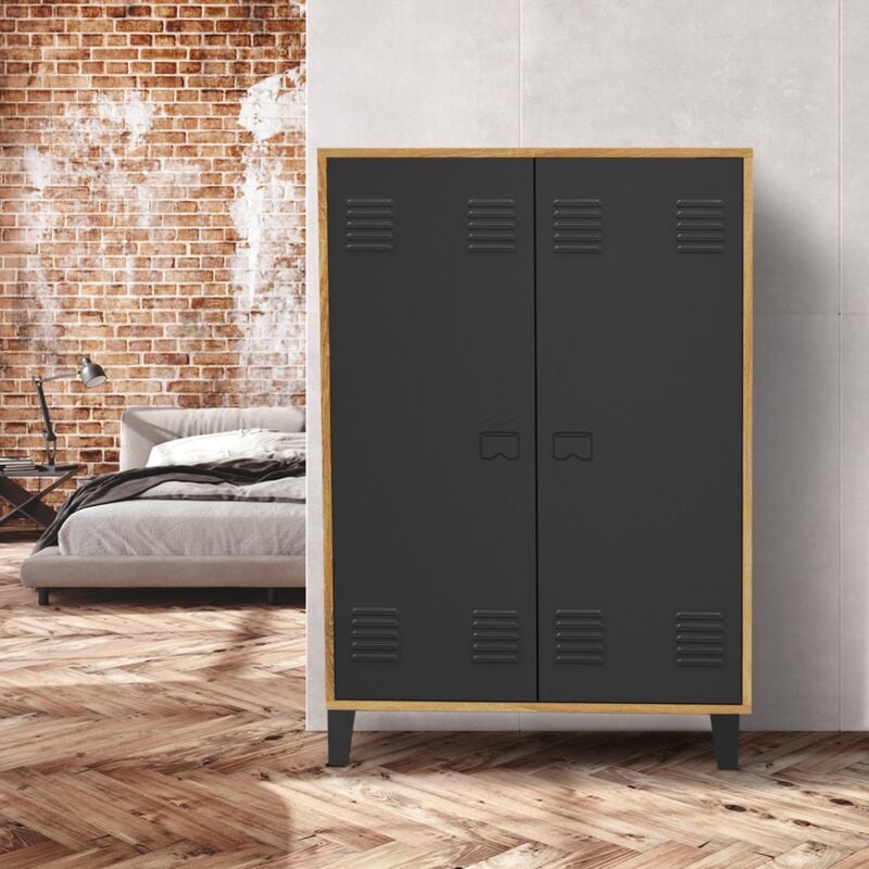 foto del prodotto ester mueble de caf de 2 puertas de metal negro con marco de madera de dise o industrial