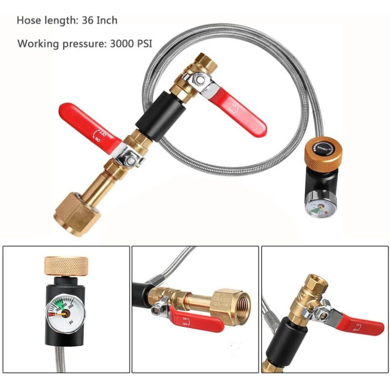 foto del prodotto adattatore per ricarica bombola co2 w21.8 stazione di riempimento tubo. f w55 tubo da 36 pollici manometro da 3000 psi