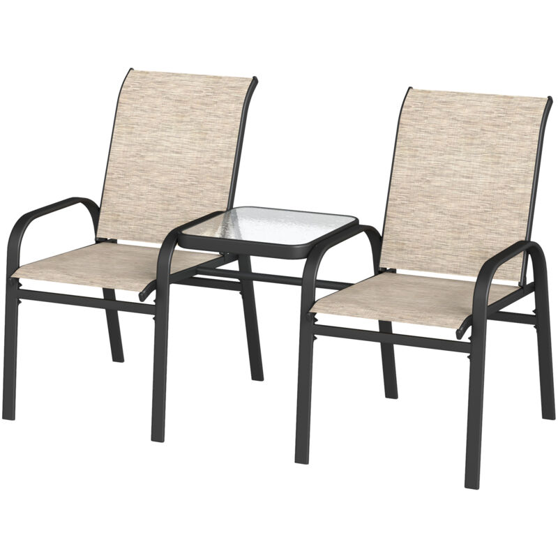 foto del prodotto panchina da giardino con tavolino centrale in vetro marrone nero outsunny