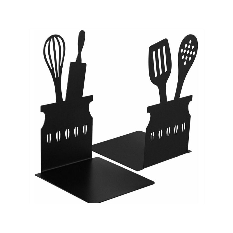 foto del prodotto alovez fermalibri da cucina neri, cucchiaio decorativo, fermalibri in metallo con tappetino antiscivolo, fermalibri in metallo per riporre i libri