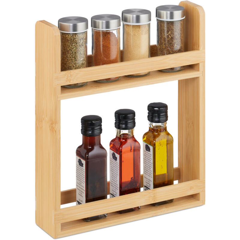 foto del prodotto relaxdays mensola portaspezie da appoggio, organizer cucina, 2 ripiani per spezie, 30,5x25,5x6,5 cm, bamb , naturale