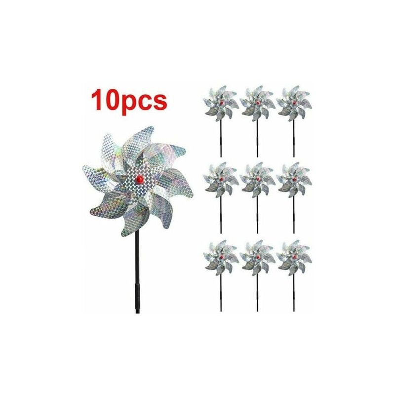 foto del prodotto snq 10 pezzi di spaventapasseri decorativi per giardino, anti piccioni, anti uccelli, mulino a vento riflettente per proteggere giardino, frutteto