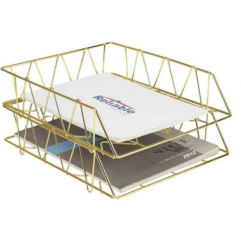 immagine 0 del prodotto alovez vassoio portadocumenti impilabile, vassoio portadocumenti in metallo a 2 livelli per scrivania, organizer da scrivania resistente, accessori