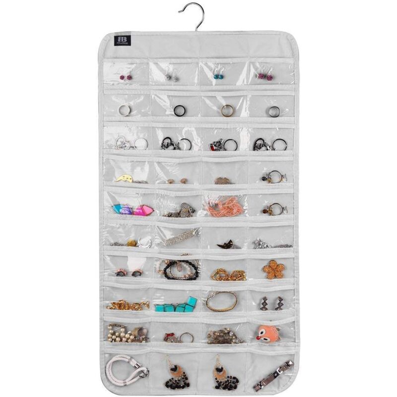 foto del prodotto alovez organizer per gioielli da appendere, organizer per accessori, organizer tascabile in tela naturale ultra 80 per riporre gioielli bianco 