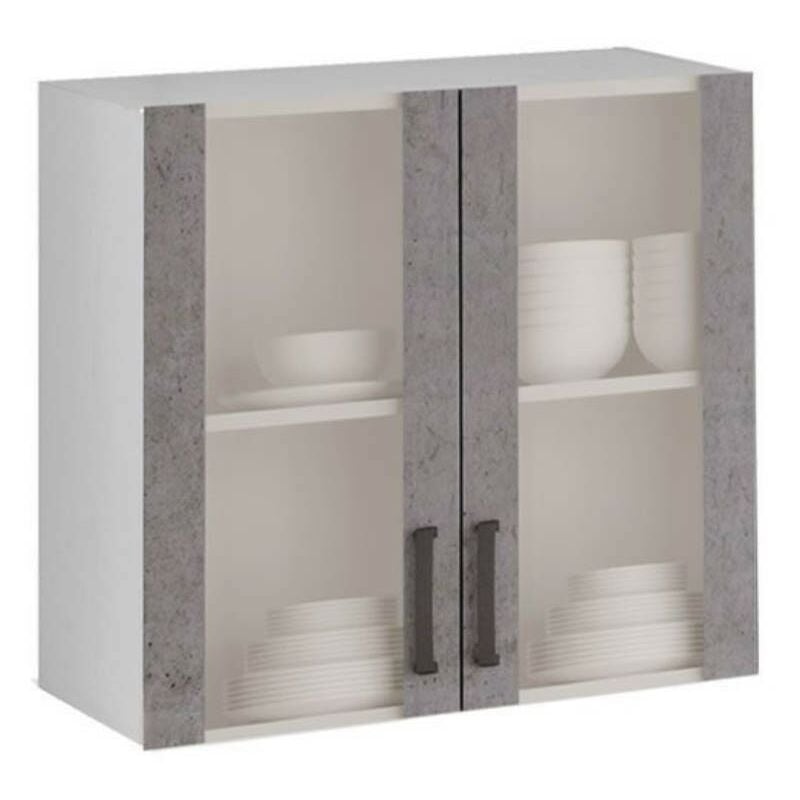 foto del prodotto toscohome pensile vetrina da cucina con 2 ante colore cemento 80x72h cm