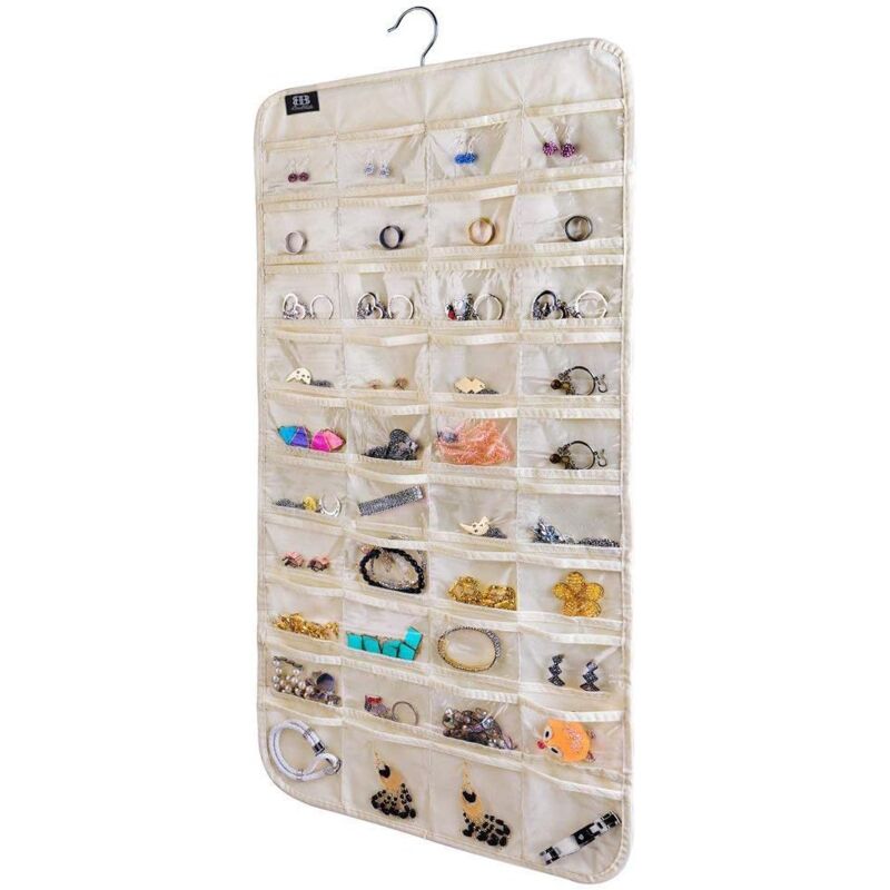 foto del prodotto alovez organizer per gioielli da appendere, 80 tasche per riporre i tuoi gioielli beige 
