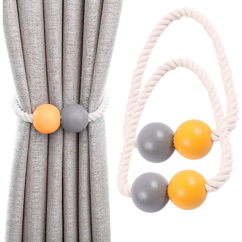 foto del prodotto alovez fermatende magnetici per tende, confezione da 2 fermatende in legno per decorare finestre di casa, dormitorio, ufficio, grigio e arancione.