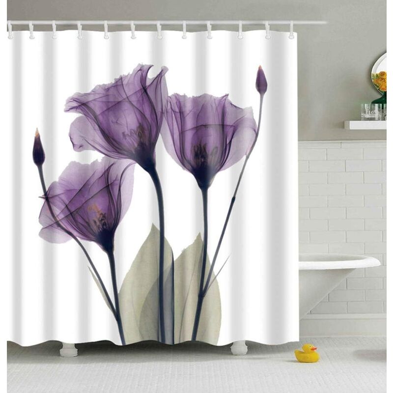 foto del prodotto alovez tenda da doccia home decor purple genziana trio fiori x ray con effetto minimalista lavato immagine artistica tessuto in poliestere