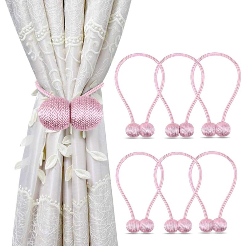 foto del prodotto confezione da 6 fermatende magnetici per tende, drappeggi, decorazioni per soggiorno o ufficio, senza bisogno di attrezzi rosa 