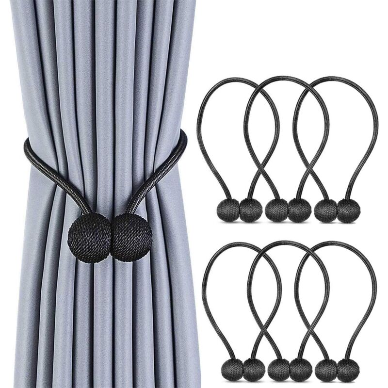 foto del prodotto confezione da 6 fermatende magnetici per tende, drappeggi, decorazioni per soggiorno o ufficio, senza bisogno di attrezzi nero 