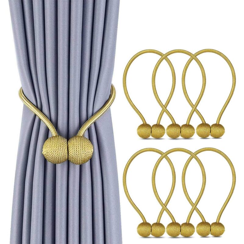 foto del prodotto confezione da 6 fermatende magnetici per tende, drappeggi, decorazioni per soggiorno o ufficio, senza bisogno di attrezzi oro 
