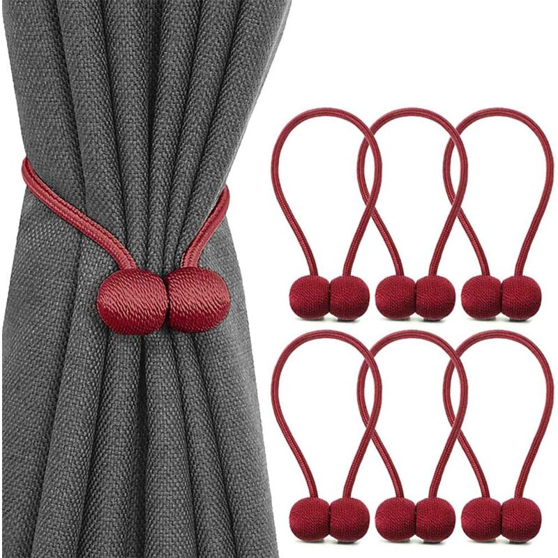 foto del prodotto confezione da 6 fermatende magnetici per tende, drappeggi, decorazioni per soggiorno o ufficio, senza bisogno di attrezzi rosso vino 