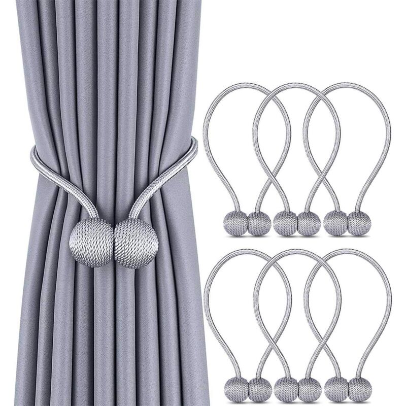 foto del prodotto confezione da 6 fermatende magnetici per tende, drappeggi, decorazioni per soggiorno o ufficio, senza bisogno di attrezzi grigio 