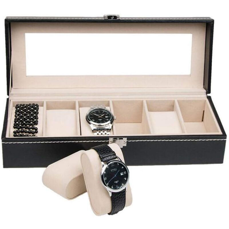 foto del prodotto alovez scatola porta orologi in pelle nera, scatola porta orologi alla moda, scatola porta orologi, scatola porta braccialetti