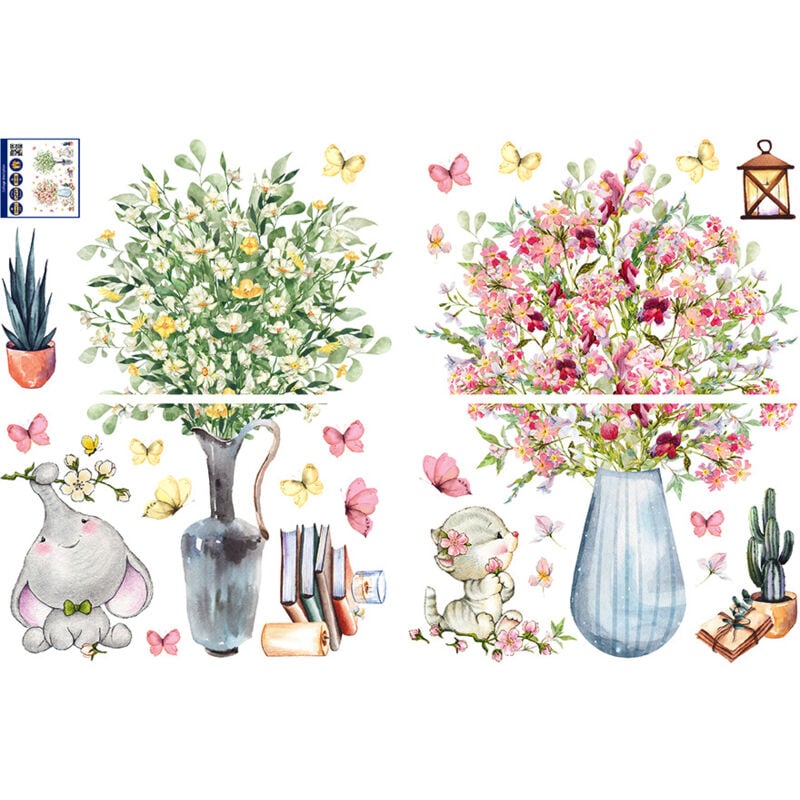 foto del prodotto un set di adesivi murali con fiori, animali e farfalle, decorazione murale per soggiorno, ufficio, camera da letto bebusingoto