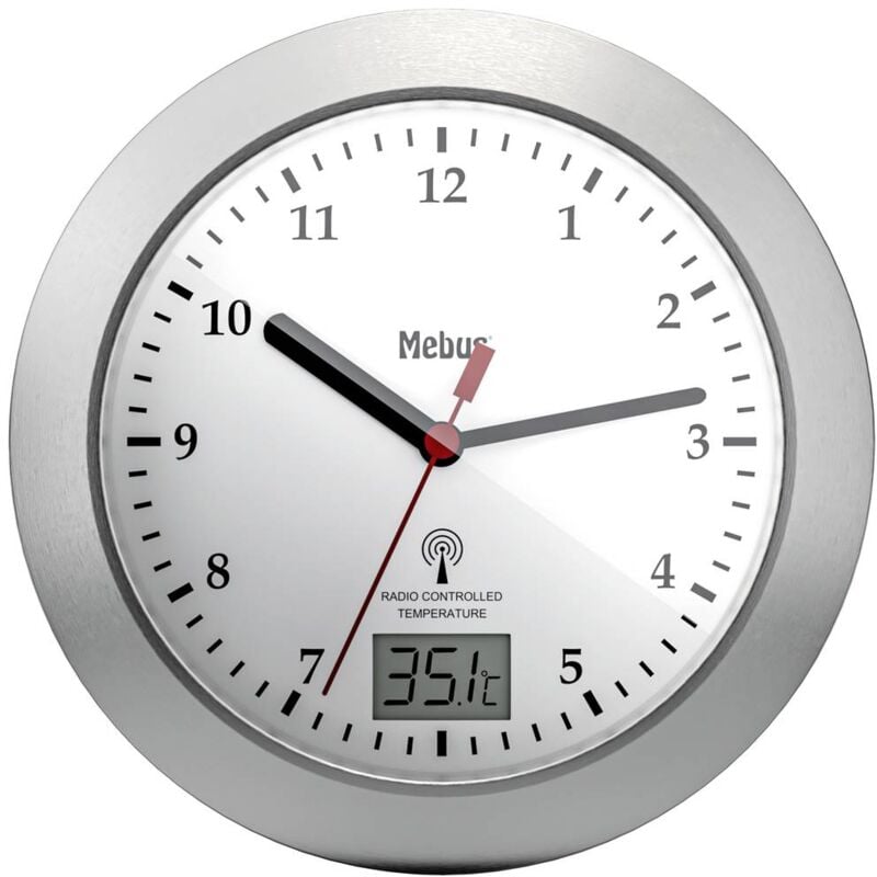 foto del prodotto 41124 radiocontrollato orologio da parete 17 cm x 6 cm argento adatto per bagno e ambienti umidi - mebus