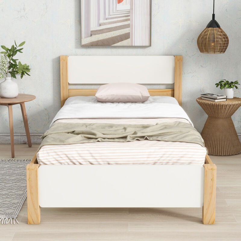 foto del prodotto letto singolo, letto in legno, letto per ragazzi, letto per adulti, mdf 90x200 cm, bianco naturale