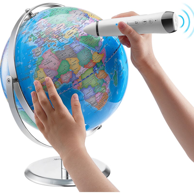 foto del prodotto vevor mappamondo parlante, globo terrestre mappa, globo interattivo insegnamento bambini, globo educativo con penna parlante intelligente luce