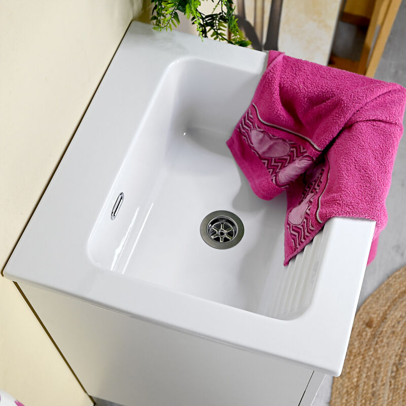 foto del prodotto mobile lavatoio in ceramica 50x50 domina bianco cerato antigraffio