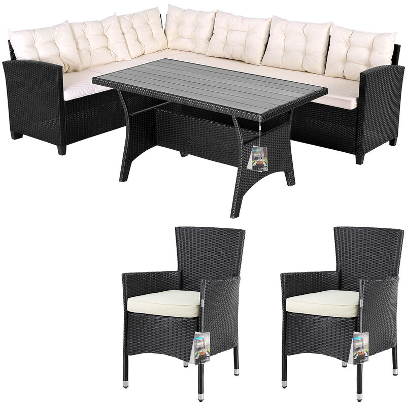 foto del prodotto polyrattan lounge tavolo da pranzo panca d angolo 2 sedie da giardino set di mobili outdoor esterno nero casaria