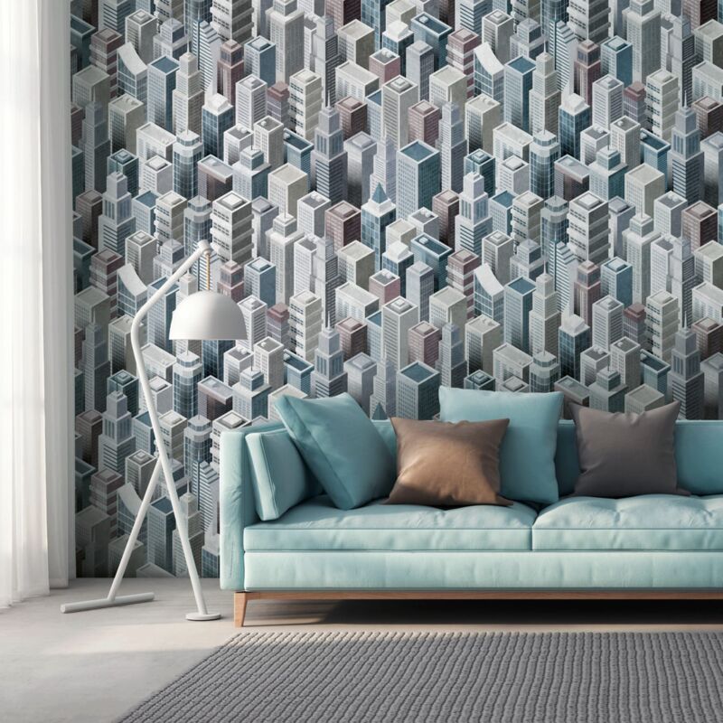 foto del prodotto profhome sfondo fotografico 382501 carta da parati tnt goffrata a caldo liscia con motivi architettonici opaca grigio grigio bluastro bianco