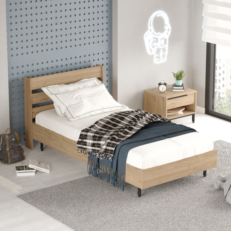 foto del prodotto struttura letto singolo vesanto 100 x 200 cm con testiera alta effetto rovere en.casa 