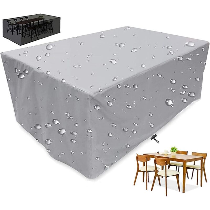 foto del prodotto copertura per tavolo da giardino 255 x 130 x 80 cm, tessuto oxford 420d, anti uv, antipolvere, rettangolare, per mobili da giardino, grigio chiaro