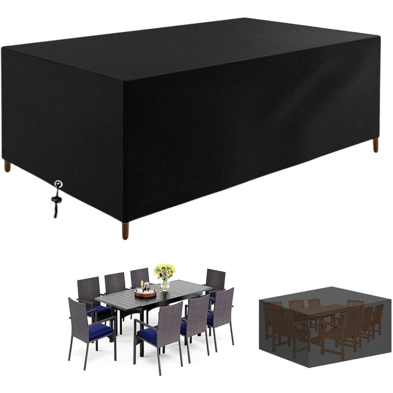 foto del prodotto kzq copertura per tavolo da giardino 255 x 130 x 80 cm, tessuto oxford 420d, anti uv, antipolvere, rettangolare, per mobili da giardino, nero