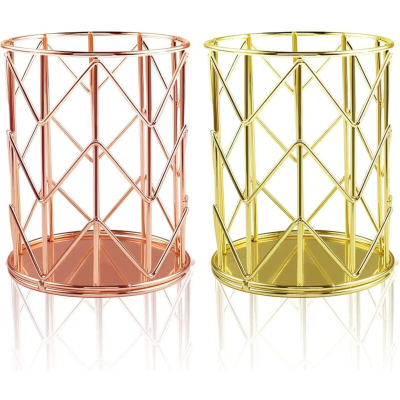 foto del prodotto zvd 2 pcs fashion pen holder pen holder stationery storage organizer container in office or home, metal rose gold pencil pot, makeup brushes
