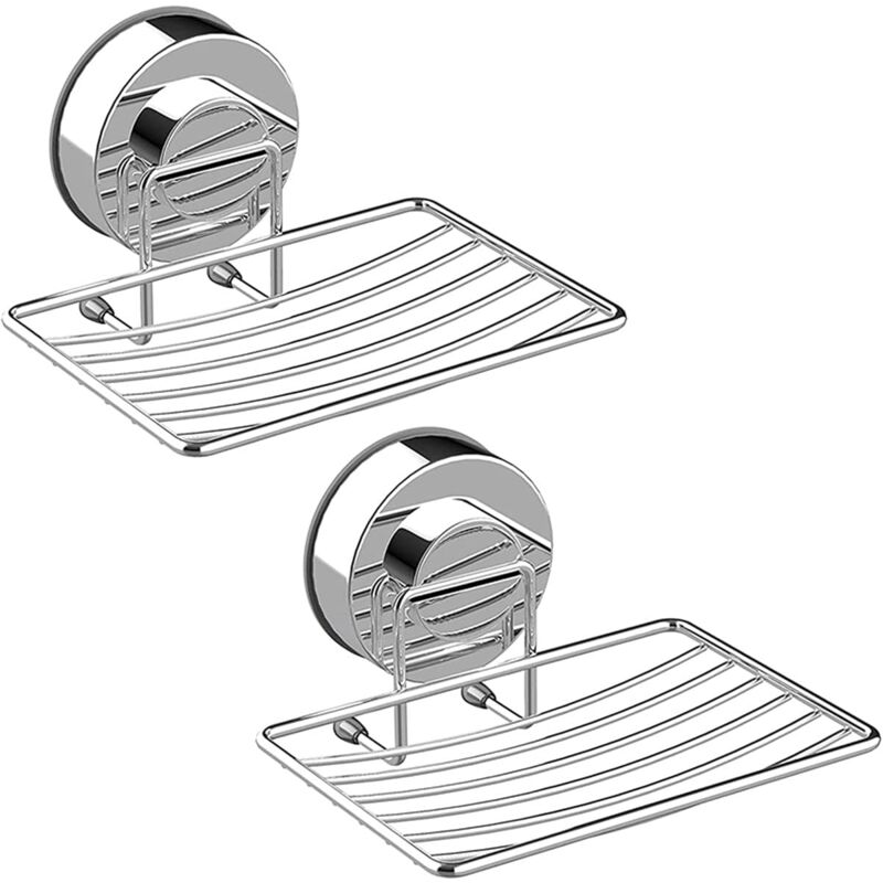 foto del prodotto zvd 2 pack suction cup soap dish 304 stainless steel sponge holder durable storage tray for bathroom and kitchen no drilling,silver