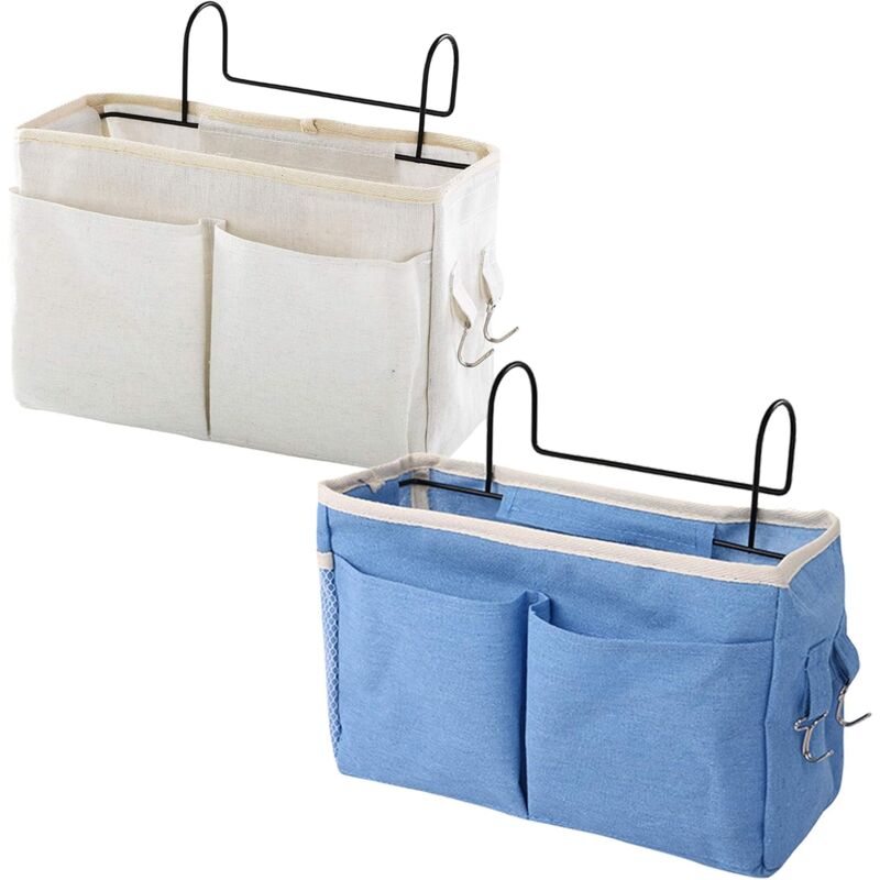 foto del prodotto zvd loft bed storage bedside hanging storage bag, 2pcs white blue bedside hanging bedside basket bedside organizer hanging bed for loft