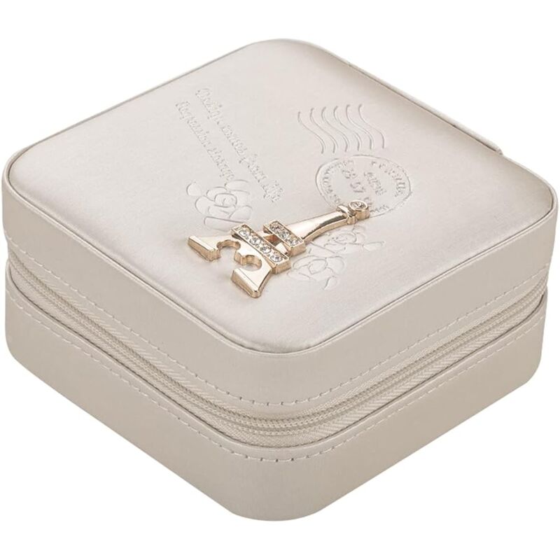 foto del prodotto zvd mini jewelry box, double layer small jewelry box, portable mirrored jewelry box for rings, earrings, necklaces, lipsticks, perfect gifts