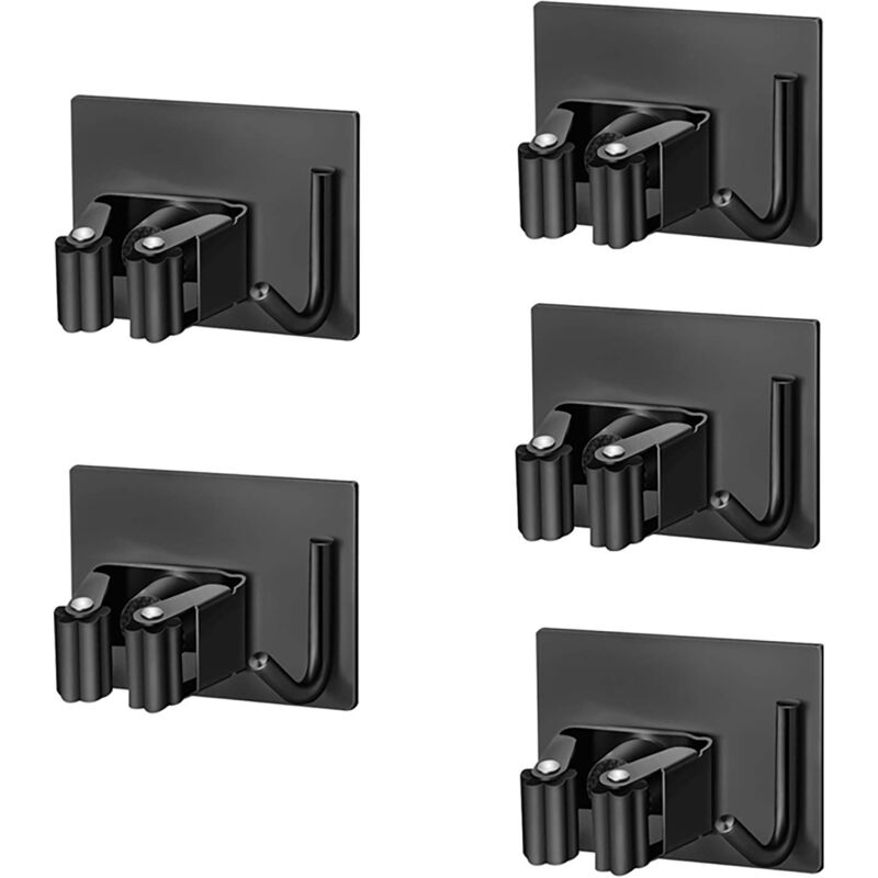 foto del prodotto zvd wall mounted broom holder, 5 pieces adhesive wall mounted broom holder with position and hook, wall mounted broom holder storage wall mounted