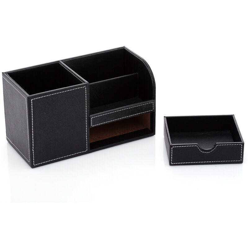foto del prodotto zvd multifunctional pen holder, high value leather, office stationery storage box, office supplies, pen holder, 4 compartment multifunctional