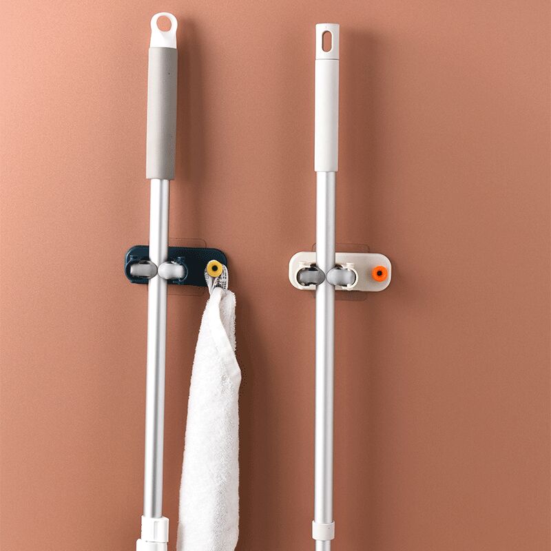 foto del prodotto zvd 2 pieces mop broom holder abs broom holder broom holder self adhesive wall mounted broom holder without drilling for kitchen, garden, bathroom,