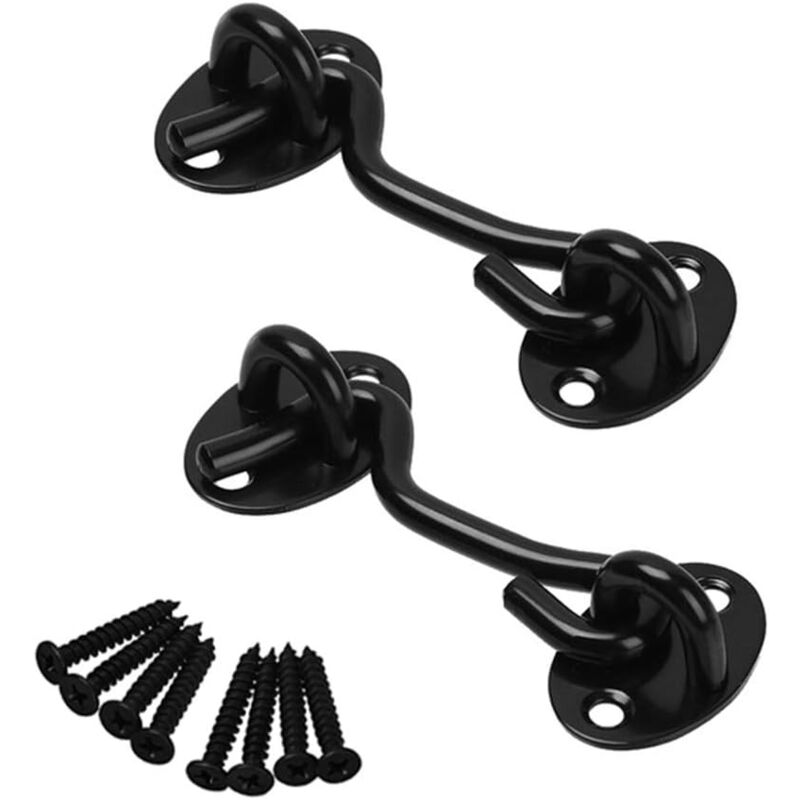 foto del prodotto 2 pieces stainless steel cabin hook eye door latch with 3 inch screws for shed door garage doors black