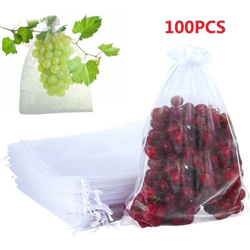 foto del prodotto 100pcs strawberry fruit protection bags garden drawstring net anti bird agricultural vegetable orchard bags