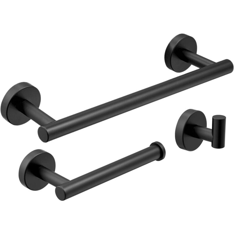 foto del prodotto matte black bathroom accessories, toilet roll holder wall mounted towel rack hook, 3 pieces