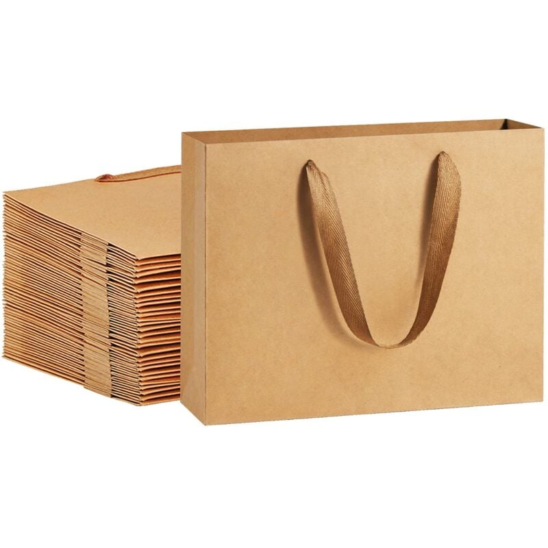 foto del prodotto zvd small paper bags 10.6 x 3.1 x 8.2 gift bags 25 heavy duty kraft paper bags with soft fabric handles, party bags, shopping bags, retail bags,