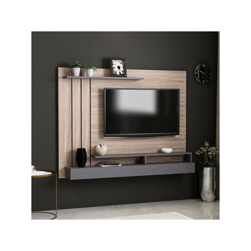 foto del prodotto homemania parete porta tv lawrance 157 noce particolari antracite
